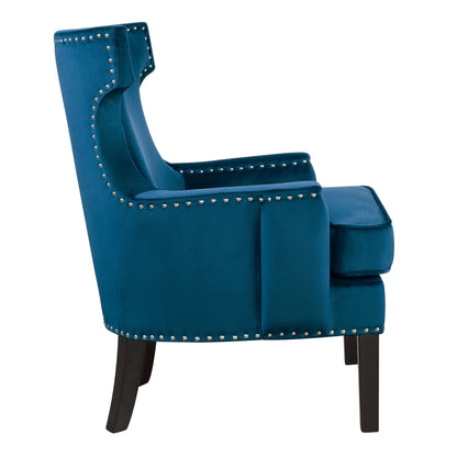 Homelegance Lapis Accent Chair in Blue Velvet with Nailhead Trim 1190BU-1