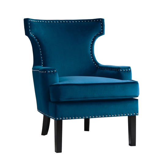 Homelegance Lapis Accent Chair in Blue Velvet with Nailhead Trim 1190BU-1