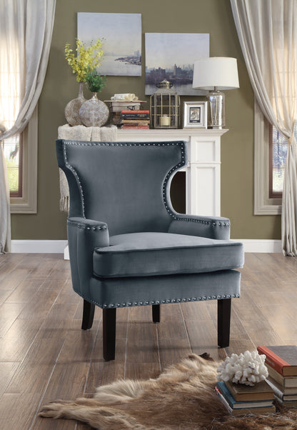 Homelegance Lapis Accent Chair in Gray Velvet with Nailhead Trim 1190GY-1