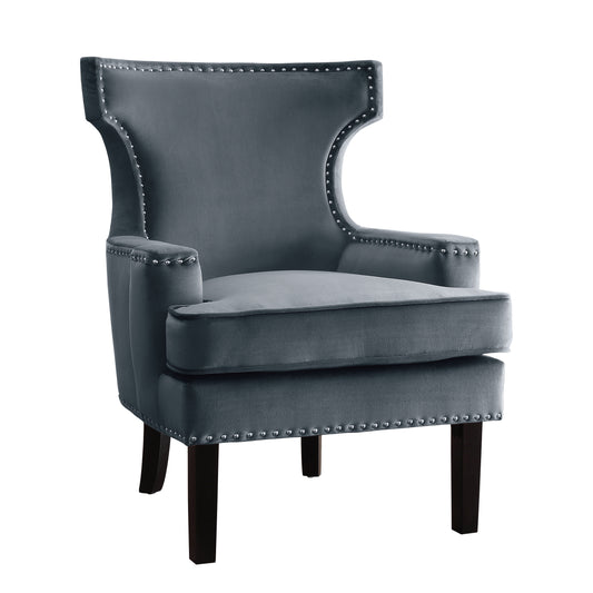 Homelegance Lapis Accent Chair in Gray Velvet with Nailhead Trim 1190GY-1