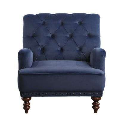 Homelegance Holland Park Accent Chair in Dark Blue Velvet with Nailhead Trim 1201F3S