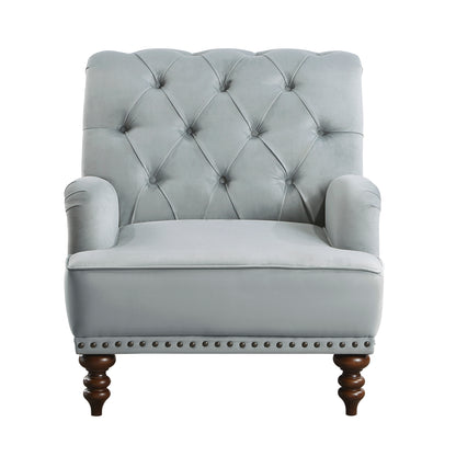Homelegance Holland Park Accent Chair in Gray Velvet with Button Tufting 1201F4S