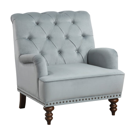 Homelegance Holland Park Accent Chair in Gray Velvet with Button Tufting 1201F4S
