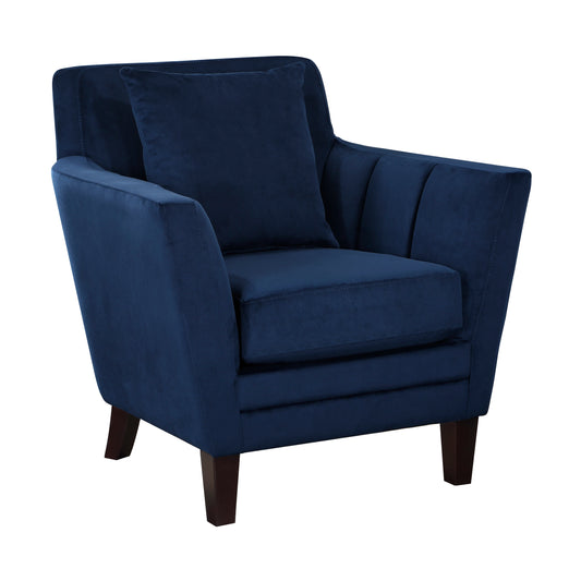 Homelegance Adore Accent Chair in Navy Blue Velvet with Dark Brown Legs 1209BUE-1