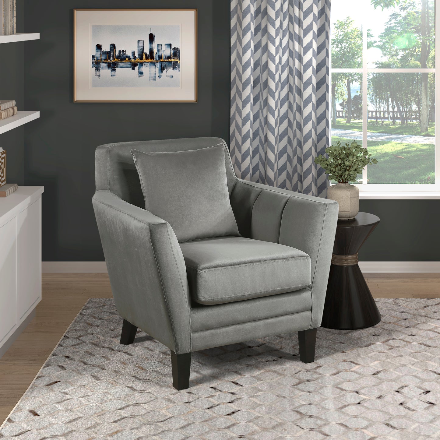 Homelegance Adore Accent Chair in Gray Velvet with Dark Brown Legs 1209GRY-1