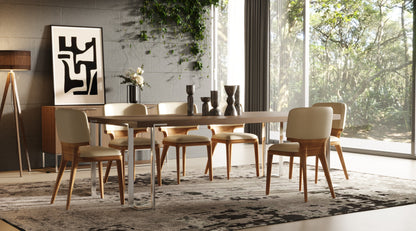 Modrest Heloise Modern Walnut and Stainless Steel Dining Table