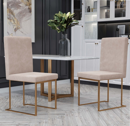 Modrest Fowler Modern Beige and Brass Velvet Dining Chair Set of 2