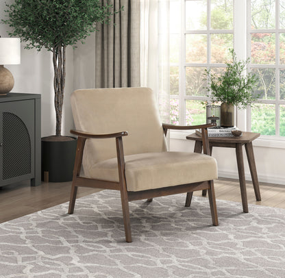 Homelegance Landers Accent Chair in Light Brown Velvet with Dark Walnut Finish 1230BR-1