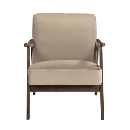 Homelegance Landers Accent Chair in Light Brown Velvet with Dark Walnut Finish 1230BR-1