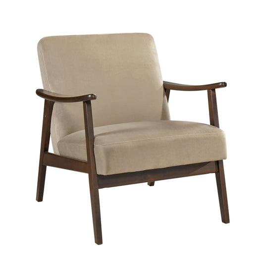Homelegance Landers Accent Chair in Light Brown Velvet with Dark Walnut Finish 1230BR-1