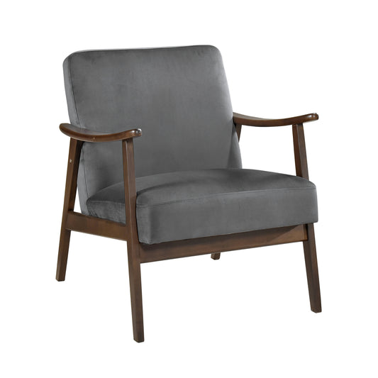 Homelegance Landers Accent Chair in Dark Gray Velvet with Dark Walnut Finish 1230DG-1