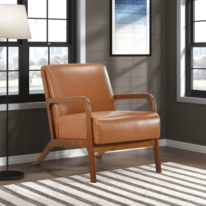 Homelegance Gabe Accent Chair in Matt Brown Faux Leather with Walnut Finish 1247BRW-1