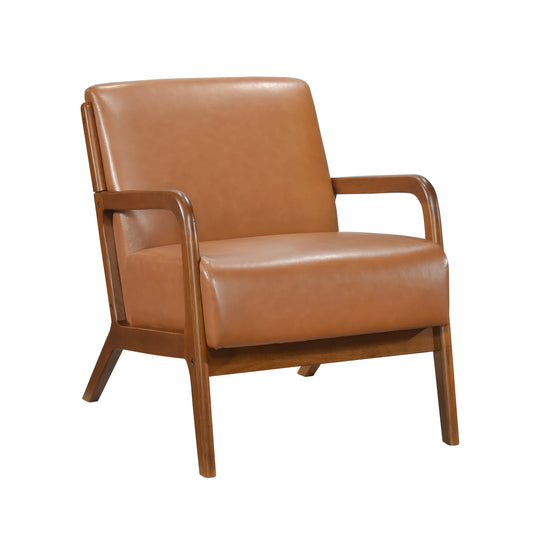 Homelegance Gabe Accent Chair in Matt Brown Faux Leather with Walnut Finish 1247BRW-1