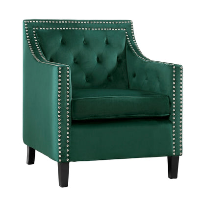 Homelegance Grazioso Accent Chair in Forest Green Velvet with Nailhead Trim 1297FG-1NN