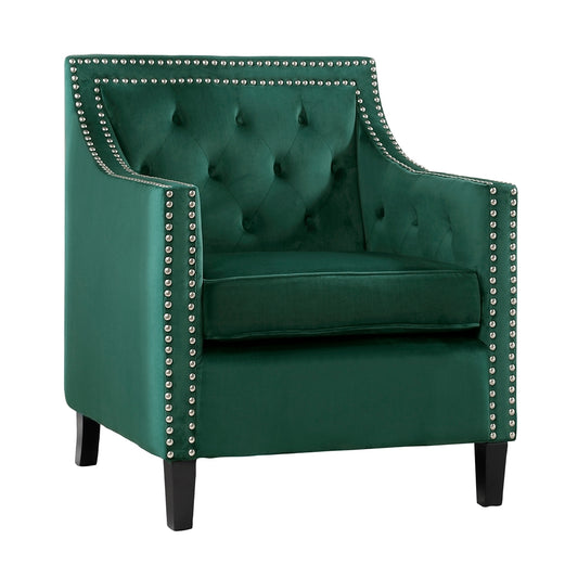 Homelegance Grazioso Accent Chair in Forest Green Velvet with Nailhead Trim 1297FG-1NN