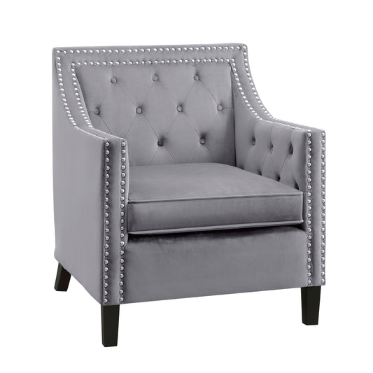 Homelegance Grazioso Accent Chair in Dark Gray Velvet with Button Tufting 1297GY-1NN