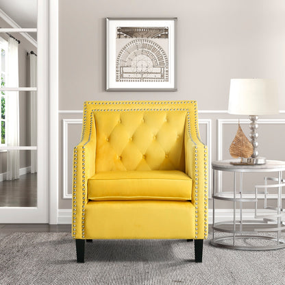 Homelegance Grazioso Accent Chair in Yellow Velvet with Button Tufting 1297YW-1NN