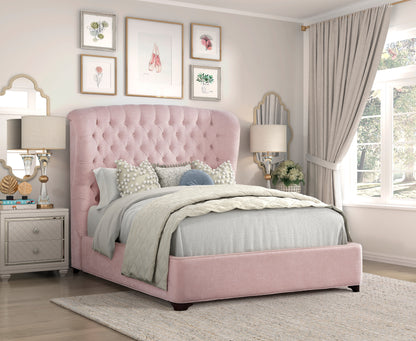 Homelegance Queen Bed in Cameo Pink Chenille Fabric 1308PN-1