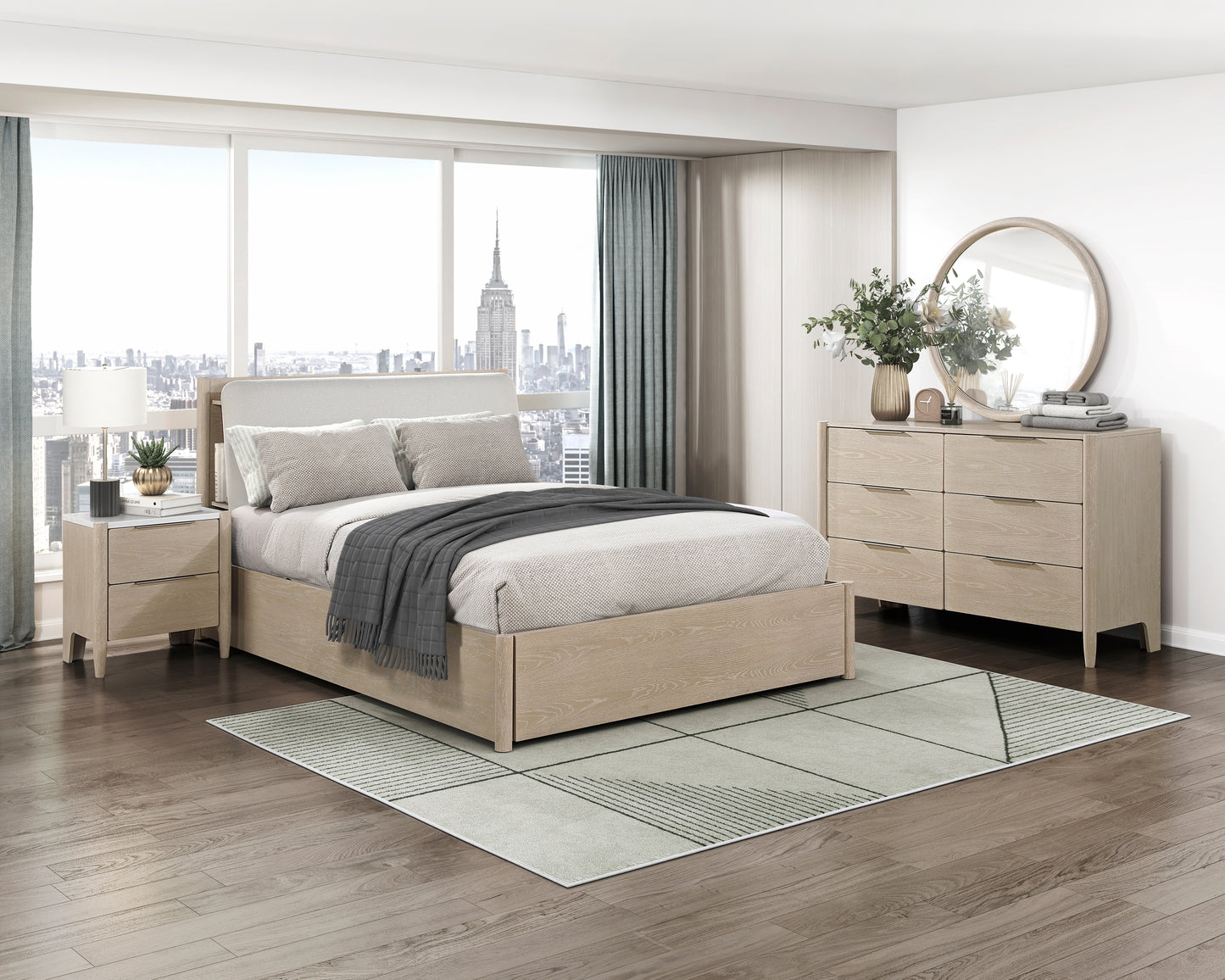 Homelegance Matteo Nightstand Light Oak Finish with Marble Top and Charging Ports 1313N-4