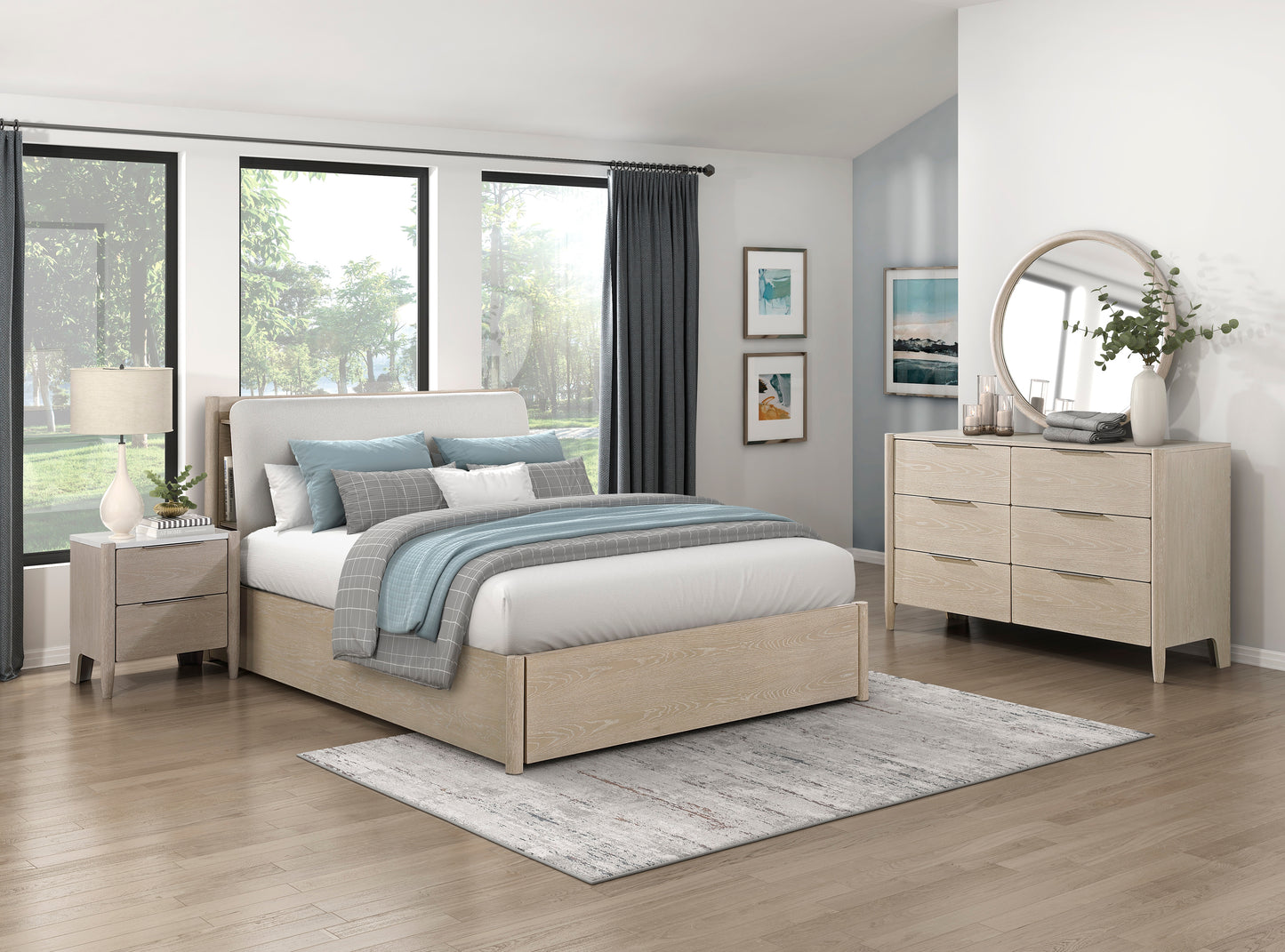 Homelegance Matteo Nightstand Light Oak Finish with Marble Top and Charging Ports 1313N-4