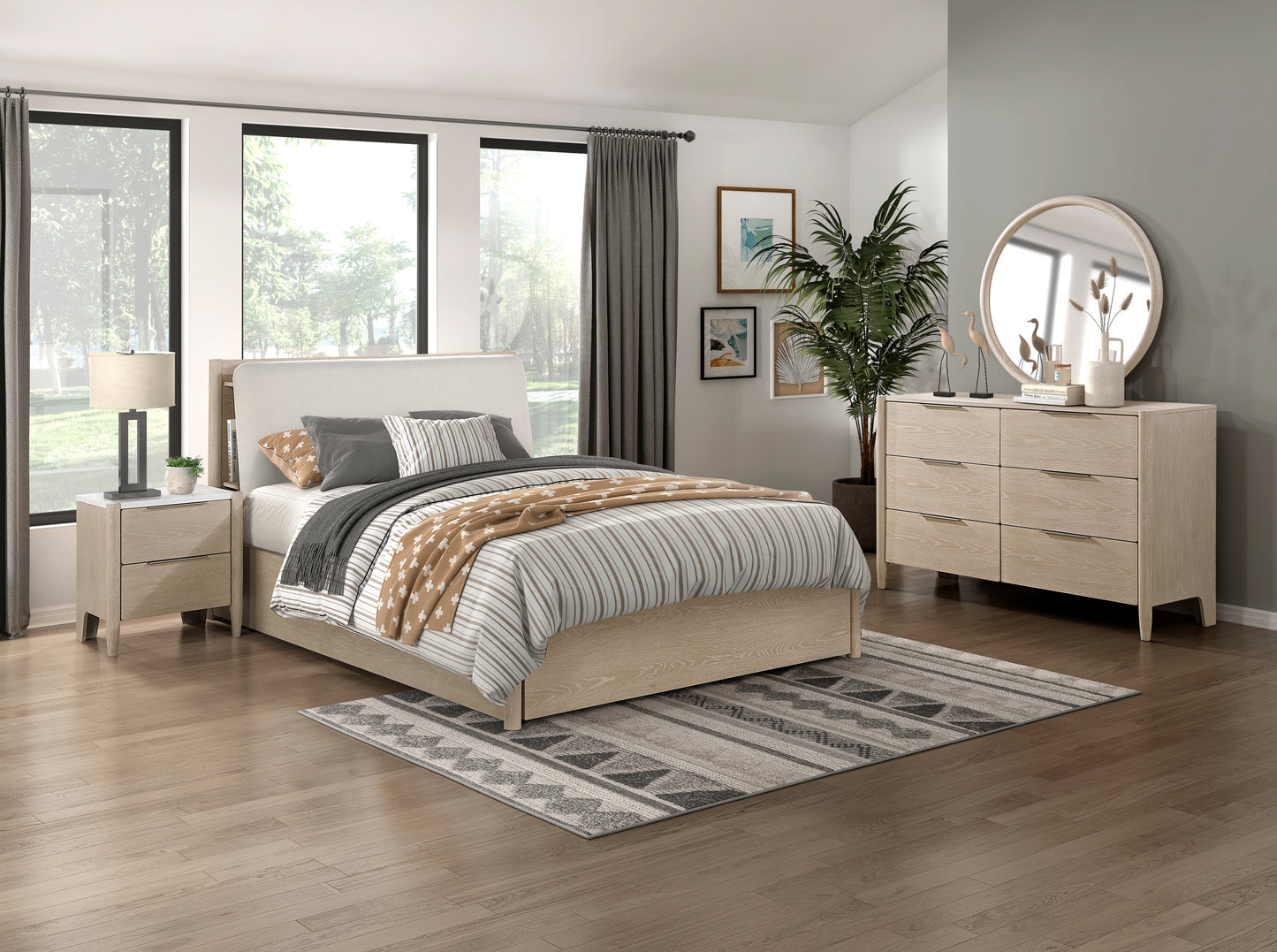 Homelegance Matteo Nightstand Light Oak Finish with Marble Top and Charging Ports 1313N-4