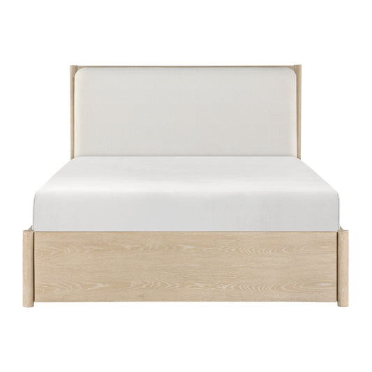 Homelegance Queen Bed Matteo Light Oak with Oyster Upholstery and Storage 1313N-1