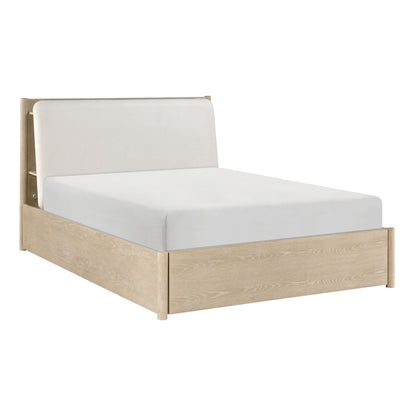 Homelegance Queen Bed Matteo Light Oak with Oyster Upholstery and Storage 1313N-1
