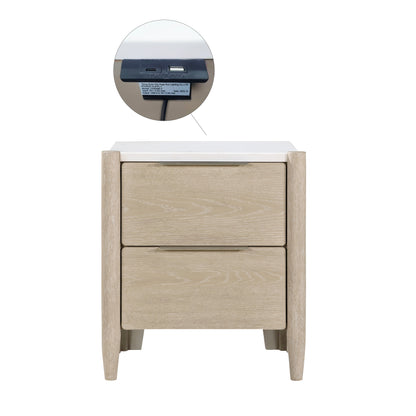 Homelegance Matteo Nightstand Light Oak Finish with Marble Top and Charging Ports 1313N-4