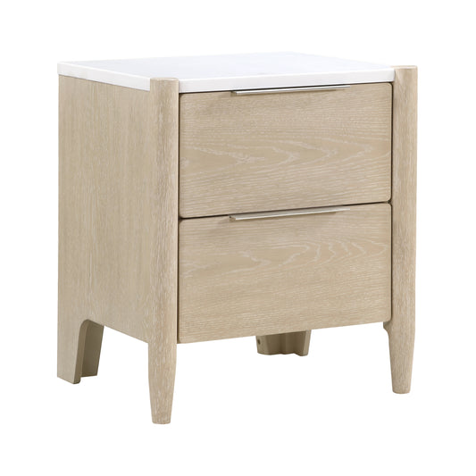 Homelegance Matteo Nightstand Light Oak Finish with Marble Top and Charging Ports 1313N-4