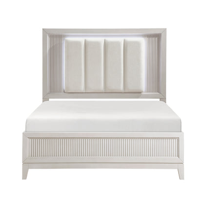 Homelegance Queen Bed Antique White Florence Ivory LED Headboard 1326-1