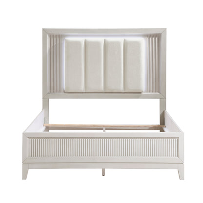 Homelegance Queen Bed Antique White Florence Ivory LED Headboard 1326-1