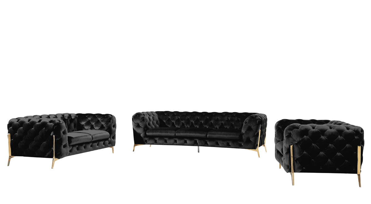 Divani Casa Sheila Modern Black Velvet Sofa Set