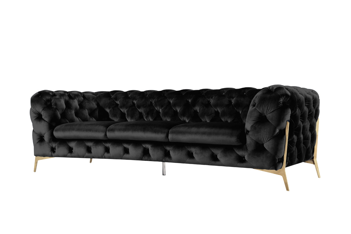 Divani Casa Sheila Modern Black Velvet Sofa Set