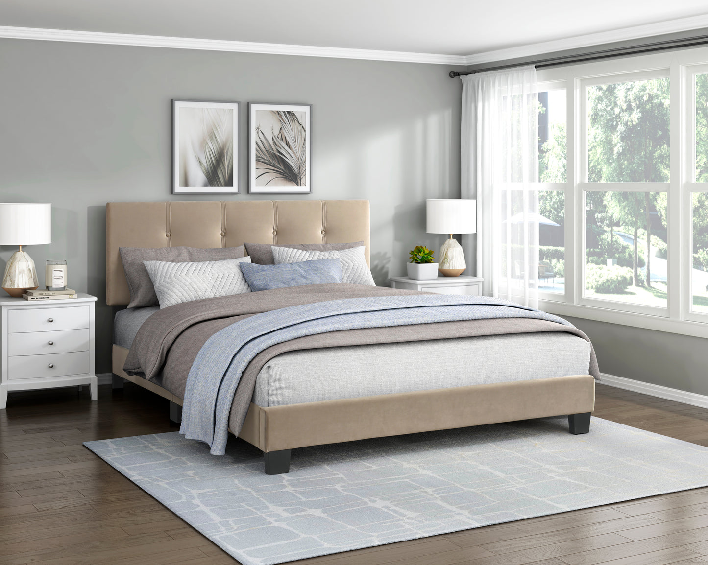 Homelegance Queen Bed Newberry Brown Velvet Upholstery Adjustable Headboard 1350BR-1