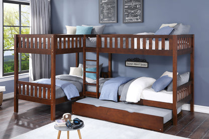 Homelegance Corner Bunk Bed with Twin Trundle Dark Cherry B2013CNDC-1R
