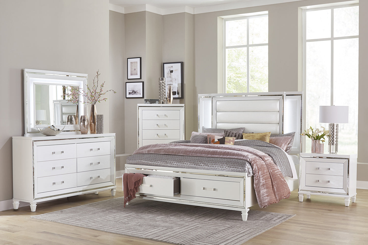 Homelegance Queen Bed Tamsin White Finish with LED Lighting and Storage 1616W-1