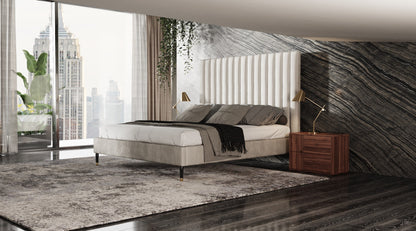 Modrest Hemlock Contemporary White Fabric Bed