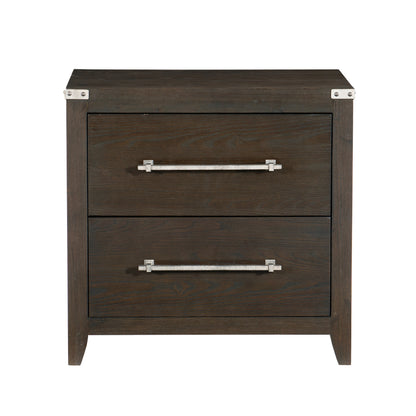 Homelegance Nightstand Bellamy Dark Brown Finish with Silver Pulls 1413-4