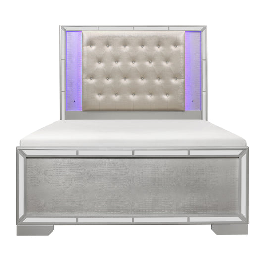 Homelegance Queen Bed Aveline Silver Finish with LED Headboard 1428SV-1