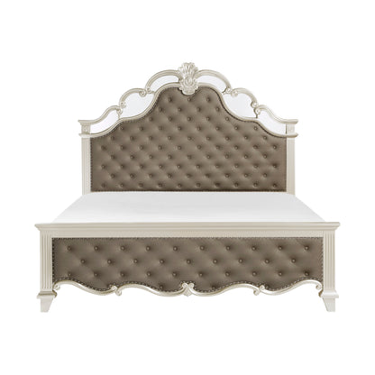Homelegance Queen Bed Ever Champagne Finish with Tufted Faux Leather 1429-1