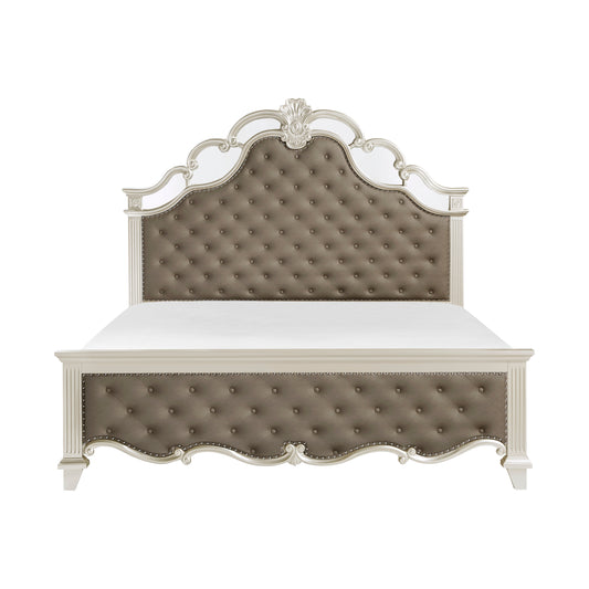Homelegance Queen Bed Ever Champagne Finish with Tufted Faux Leather 1429-1