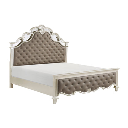 Homelegance Queen Bed Ever Champagne Finish with Tufted Faux Leather 1429-1