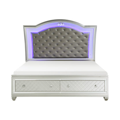 Homelegance Queen Bed Leesa Silver Finish with Storage and LED Headboard 1430-1