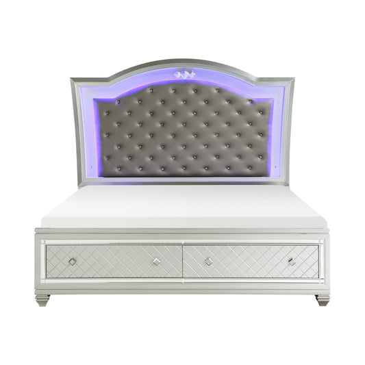 Homelegance Queen Bed Leesa Silver Finish with Storage and LED Headboard 1430-1