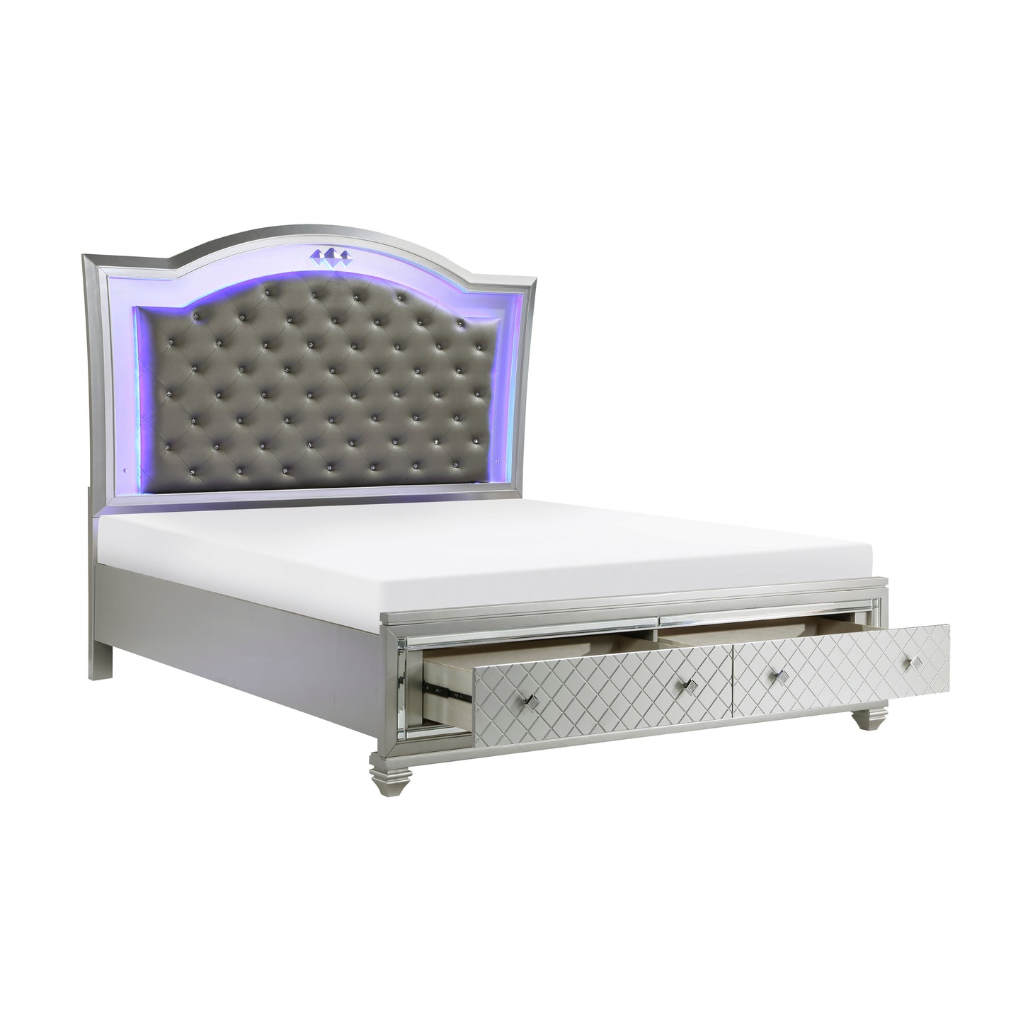 Homelegance Queen Bed Leesa Silver Finish with Storage and LED Headboard 1430-1