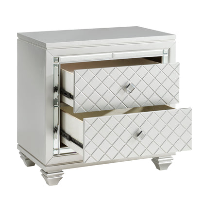 Homelegance Nightstand Leesa Silver Finish with Diamond Pattern Drawer Fronts 1430-4