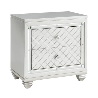 Homelegance Nightstand Leesa Silver Finish with Diamond Pattern Drawer Fronts 1430-4