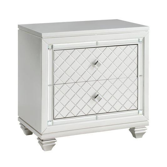 Homelegance Nightstand Leesa Silver Finish with Diamond Pattern Drawer Fronts 1430-4
