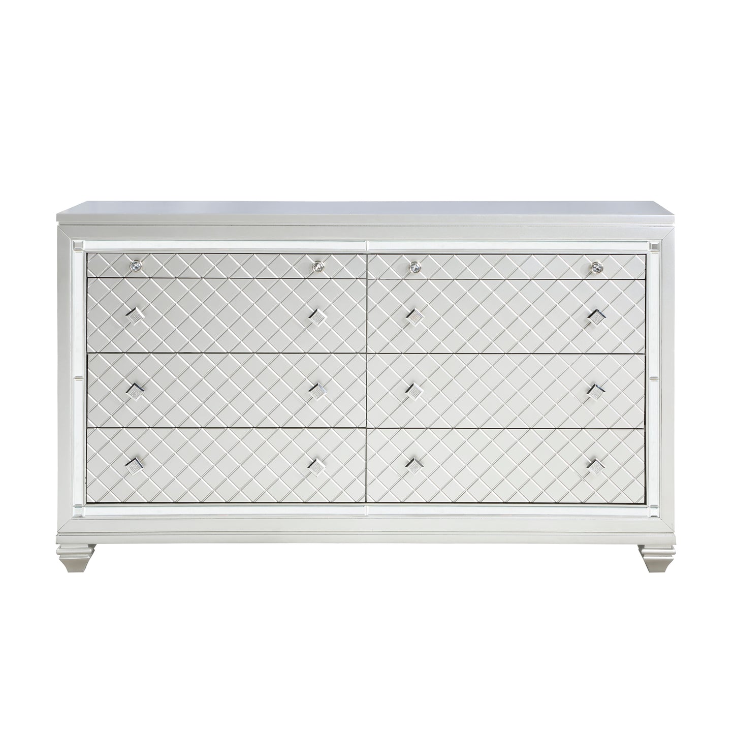 Homelegance Dresser Leesa Silver Finish with Diamond Pattern Drawer Fronts 1430-5
