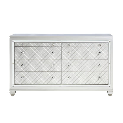 Homelegance Dresser Leesa Silver Finish with Diamond Pattern Drawer Fronts 1430-5